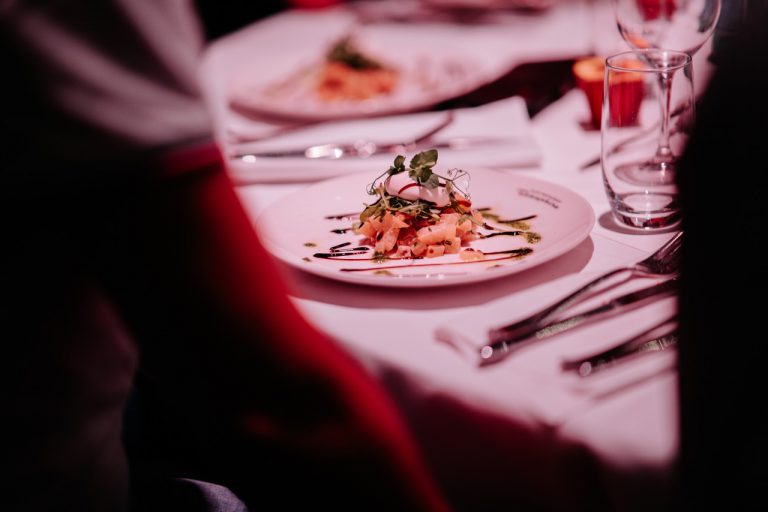 A plated course on the dinner table